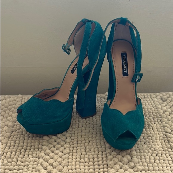 Zara Teal Peep-Toe Platform Heels - Picture 1 of 5